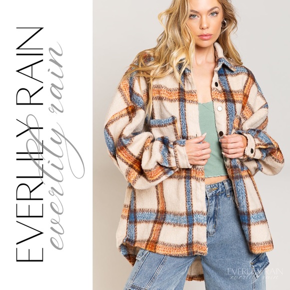 POL Beige Plaid Shirt Jacket Shacket - Picture 5 of 12